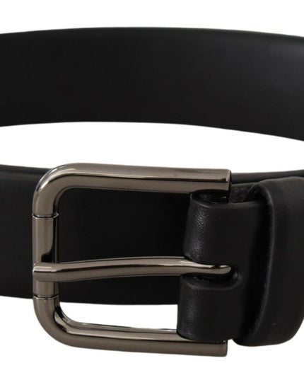 Dolce & Gabbana Black Calf Leather Classic Logo Metal Buckle Belt