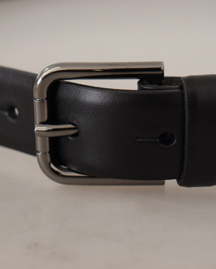 Dolce & Gabbana Black Calf Leather Classic Logo Metal Buckle Belt