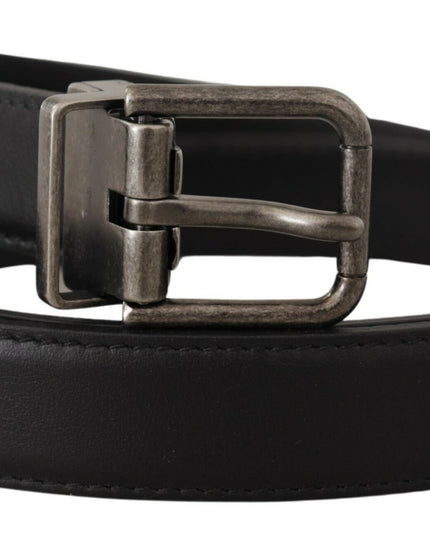 Dolce & Gabbana Black Plain Leather Vintage Logo Metal Buckle Belt