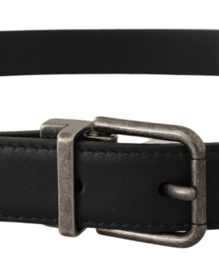 Dolce & Gabbana Black Plain Leather Vintage Logo Metal Buckle Belt
