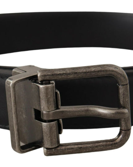 Dolce & Gabbana Black Plain Leather Vintage Logo Metal Buckle Belt
