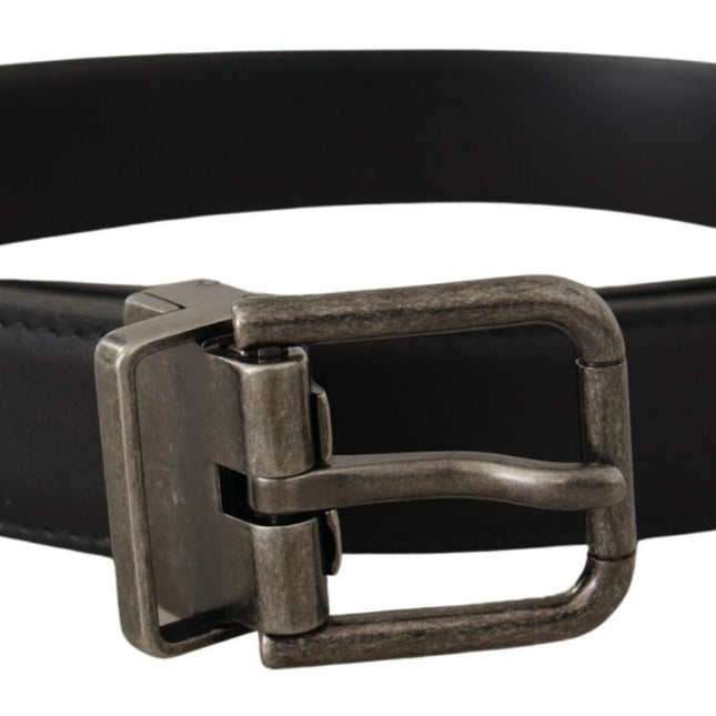 Dolce & Gabbana Black Plain Leather Vintage Logo Metal Buckle Belt