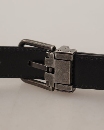 Dolce & Gabbana Black Plain Leather Vintage Logo Metal Buckle Belt