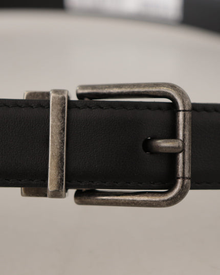 Dolce & Gabbana Black Plain Leather Vintage Logo Metal Buckle Belt