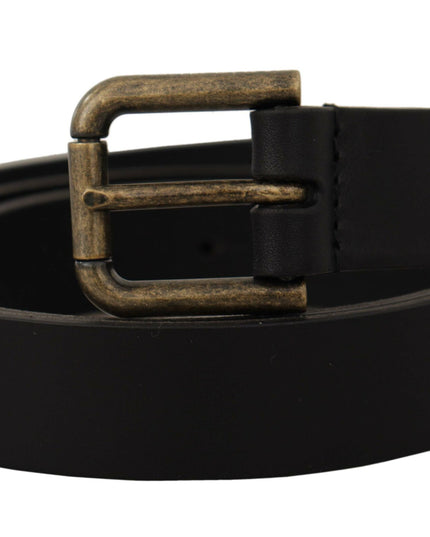 Dolce & Gabbana Black Calf Leather Logo Brass Metal Buckle Belt