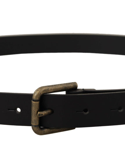 Dolce & Gabbana Black Calf Leather Logo Brass Metal Buckle Belt