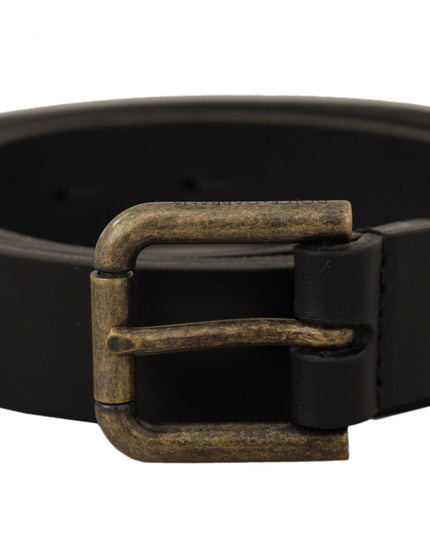 Dolce & Gabbana Black Calf Leather Logo Brass Metal Buckle Belt