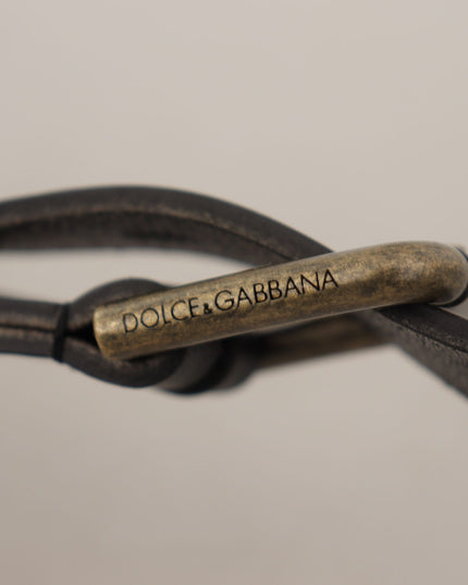 Dolce & Gabbana Black Calf Leather Logo Brass Metal Buckle Belt