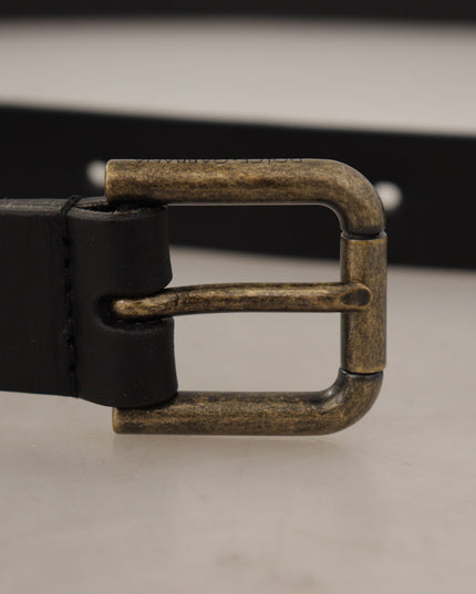 Dolce & Gabbana Black Calf Leather Logo Brass Metal Buckle Belt