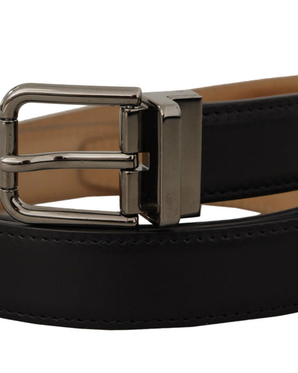 Dolce & Gabbana Black Calf Leather Logo Engraved Metal Buckle Belt