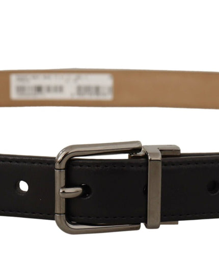 Dolce & Gabbana Black Calf Leather Logo Engraved Metal Buckle Belt