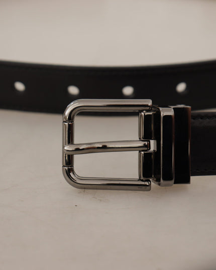 Dolce & Gabbana Black Calf Leather Logo Engraved Metal Buckle Belt
