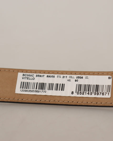 Dolce & Gabbana Black Calf Leather Logo Engraved Metal Buckle Belt