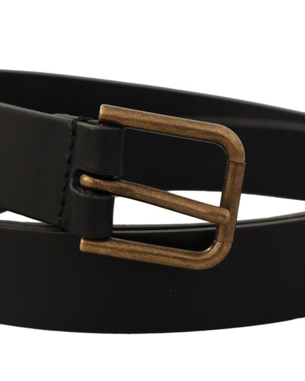 Dolce & Gabbana Black Calf Leather Brass Logo Engraved Buckle Belt