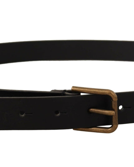 Dolce & Gabbana Black Calf Leather Brass Logo Engraved Buckle Belt
