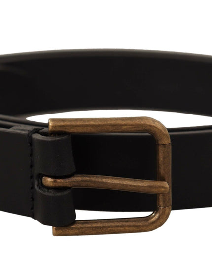 Dolce & Gabbana Black Calf Leather Brass Logo Engraved Buckle Belt