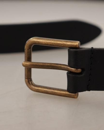 Dolce & Gabbana Black Calf Leather Brass Logo Engraved Buckle Belt