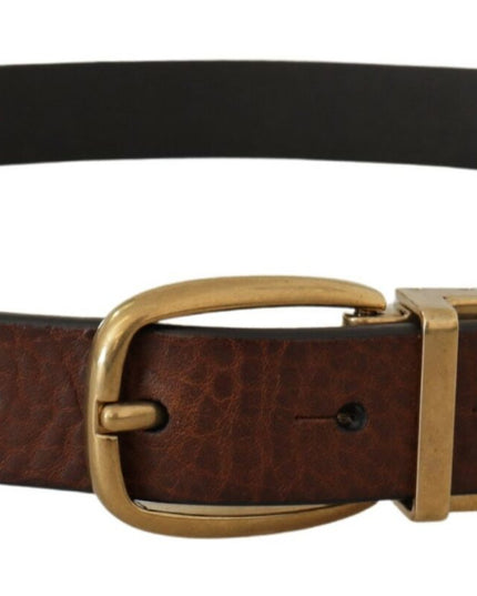 Dolce & Gabbana Brown Leather Classic Vintage Metal Buckle Belt