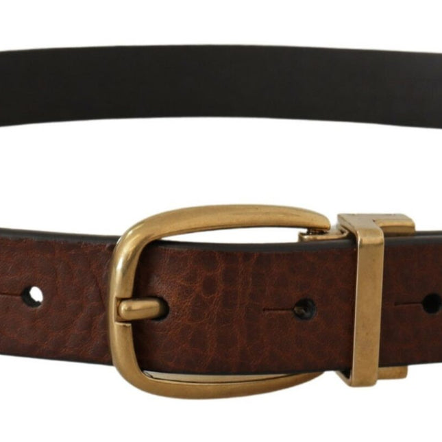 Dolce & Gabbana Brown Leather Classic Vintage Metal Buckle Belt