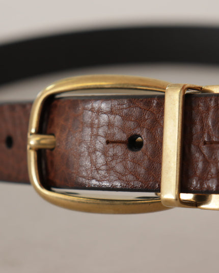 Dolce & Gabbana Brown Leather Classic Vintage Metal Buckle Belt