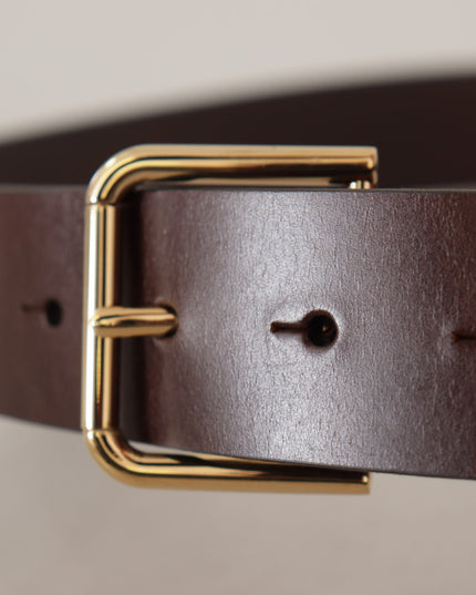 Dolce & Gabbana Brown Plain Calf Leather Gold Tone Buckle Belt