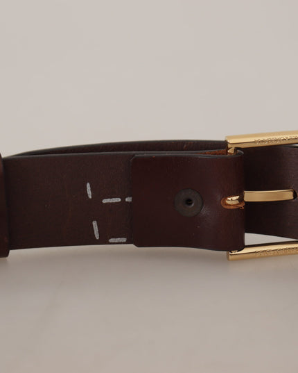 Dolce & Gabbana Brown Plain Calf Leather Gold Tone Buckle Belt