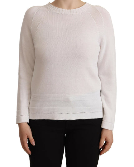 Alpha Studio White Long Sleeves Crewneck Pullover Sweater