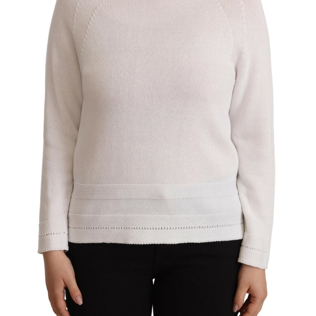 Alpha Studio White Long Sleeves Crewneck Pullover Sweater