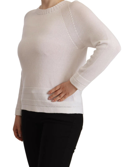 Alpha Studio White Long Sleeves Crewneck Pullover Sweater