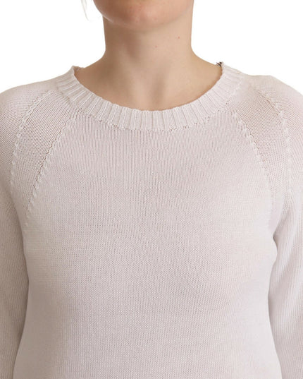 Alpha Studio White Long Sleeves Crewneck Pullover Sweater