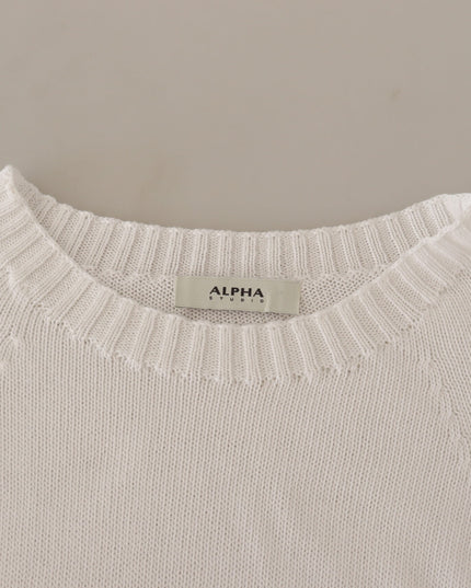 Alpha Studio White Long Sleeves Crewneck Pullover Sweater