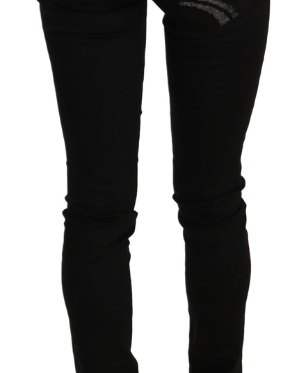 Costume National Black Sequined Mid Waist Slim Fit Denim Jeans