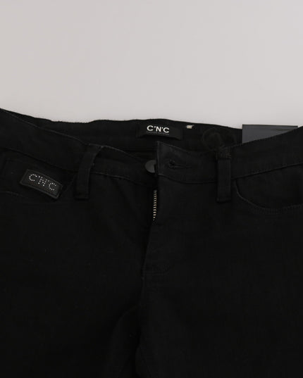 Costume National Black Sequined Mid Waist Slim Fit Denim Jeans