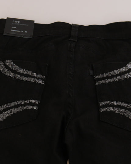 Costume National Black Sequined Mid Waist Slim Fit Denim Jeans