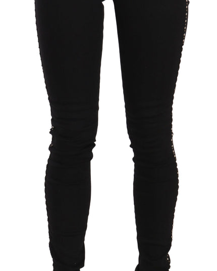 Costume National Black Embellished Mid Waist Skinny Denim Jeans