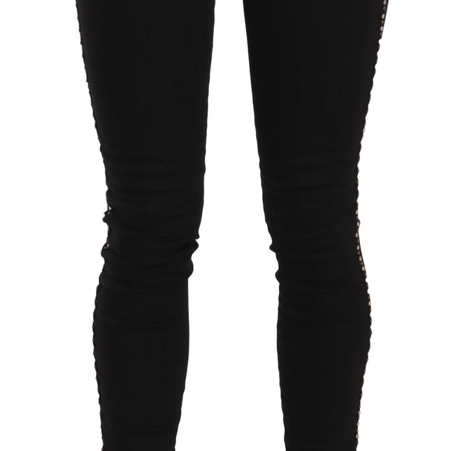 Costume National Black Embellished Mid Waist Skinny Denim Jeans