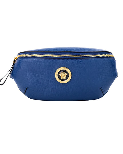 Versace Small Navy Calf Leather Medusa Pendant Fanny Waist Pack Belt Bag