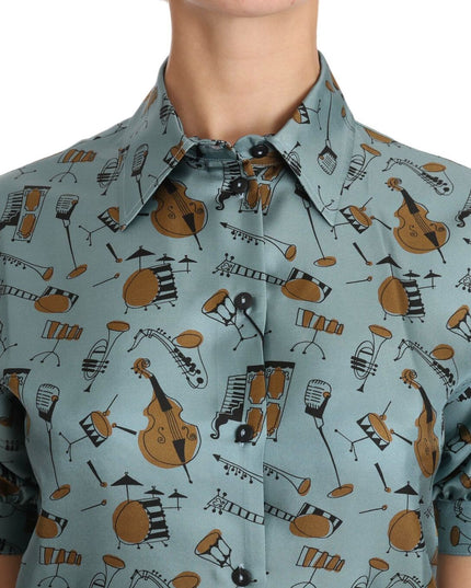 Dolce & Gabbana Multicolor Musical Instruments Silk Short sleeve Shirt