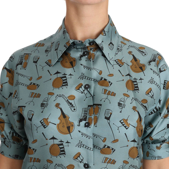 Dolce & Gabbana Multicolor Musical Instruments Silk Short sleeve Shirt