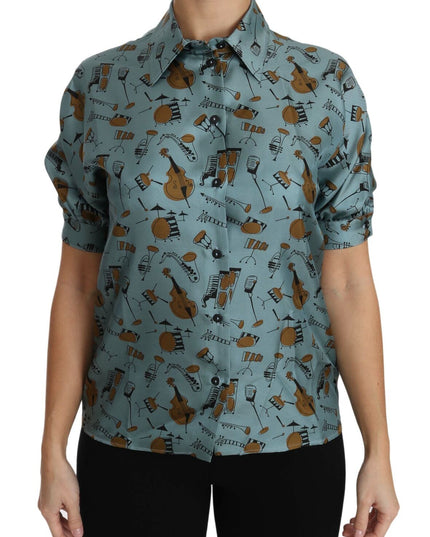 Dolce & Gabbana Multicolor Musical Instruments Silk Short sleeve Shirt