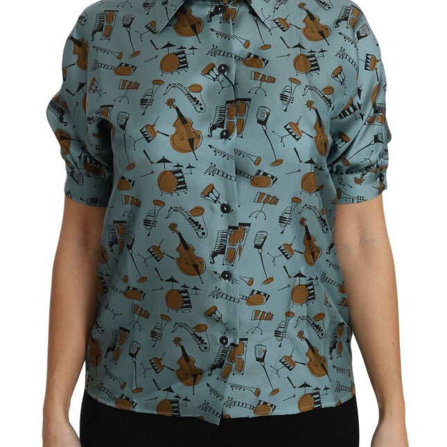 Dolce & Gabbana Multicolor Musical Instruments Silk Short sleeve Shirt