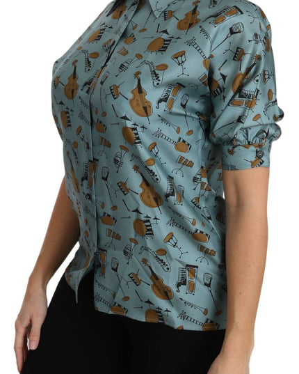 Dolce & Gabbana Multicolor Musical Instruments Silk Short sleeve Shirt