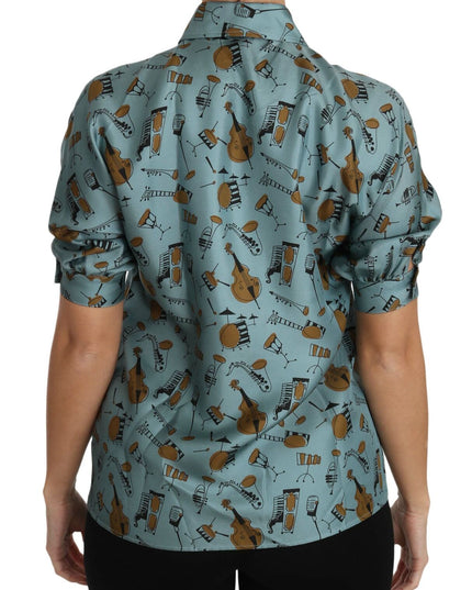 Dolce & Gabbana Multicolor Musical Instruments Silk Short sleeve Shirt
