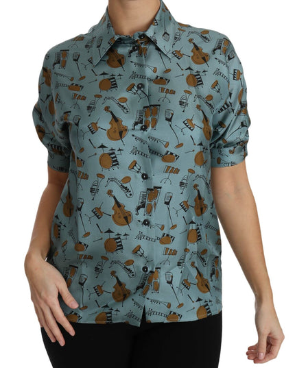 Dolce & Gabbana Multicolor Musical Instruments Silk Short sleeve Shirt