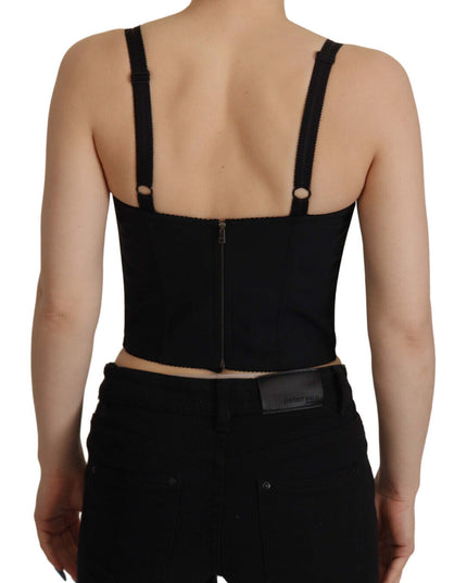 Dolce & Gabbana Black Patchwork Sicily Blouse Corset Cropped Top