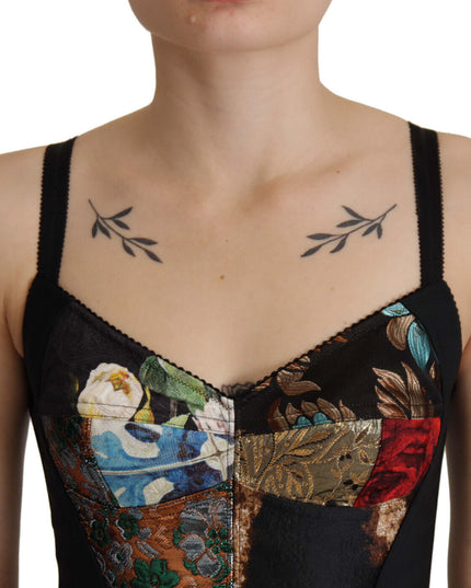 Dolce & Gabbana Black Patchwork Sicily Blouse Corset Cropped Top