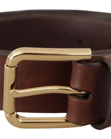 Dolce & Gabbana Brown Leather Studded Gold Tone Metal Buckle Belt
