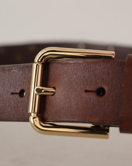 Dolce & Gabbana Brown Leather Studded Gold Tone Metal Buckle Belt