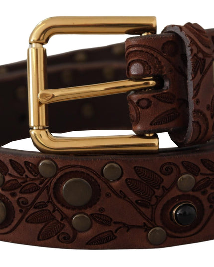 Dolce & Gabbana Brown Calf Leather Embossed Gold Metal Buckle