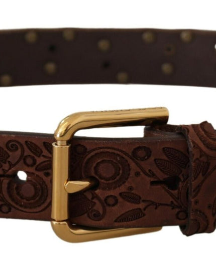 Dolce & Gabbana Brown Calf Leather Embossed Gold Metal Buckle